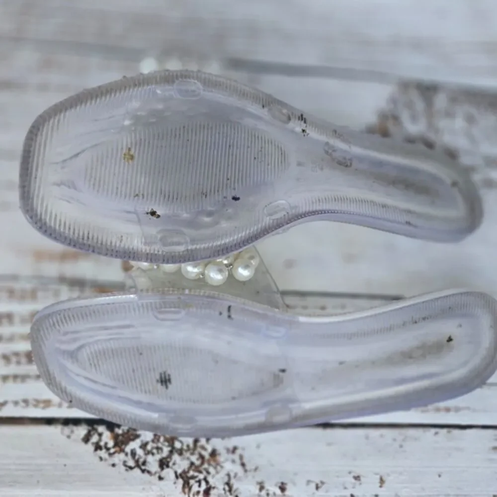 Pearl Slide Sandals Clear Jelly Flats – Chic Summer Slip On Shoes Size 9 - Picture 3 of 3